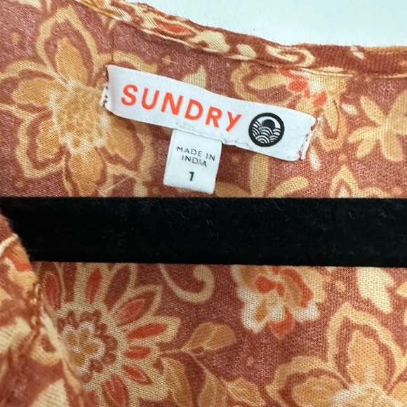 Sundry Brown Yellow Ruffle Sleeve Blouse Top Floral 1 (S) 4-6 Lightweight - Picture 2 of 3